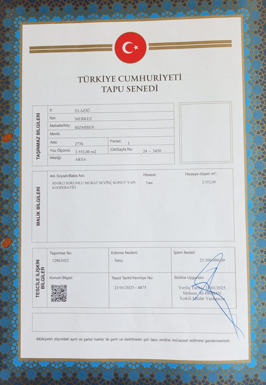 Proje Arsa Tapu Senedi